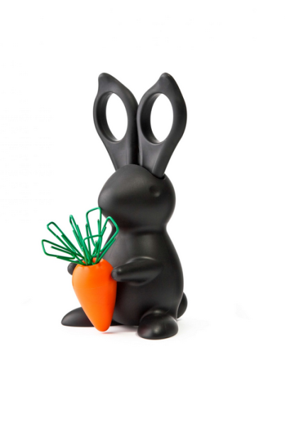 Ножницы и магнит со скрепками Bunny, чёрные